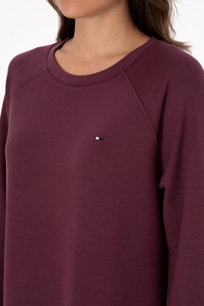 Kadın Bordo Modal Karışımlı Mini Boy Bisiklet Yaka Örme Elbise - 50313438029