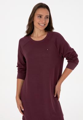 Kadın Bordo Modal Karışımlı Mini Boy Bisiklet Yaka Örme Elbise - 50313438029