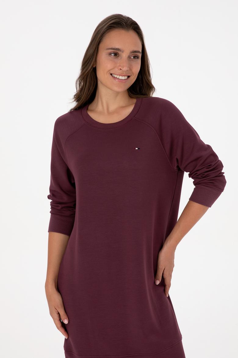 Kadın Bordo Modal Karışımlı Mini Boy Bisiklet Yaka Örme Elbise - 50313438029