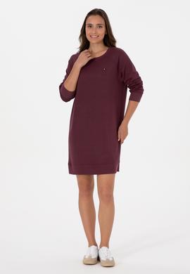 Kadın Bordo Modal Karışımlı Mini Boy Bisiklet Yaka Örme Elbise - 50313438029