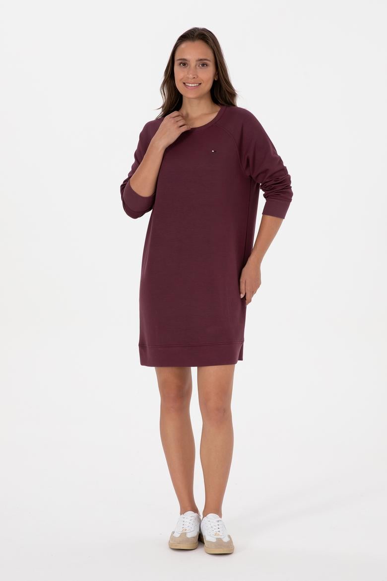Kadın Bordo Modal Karışımlı Mini Boy Bisiklet Yaka Örme Elbise - 50313438029