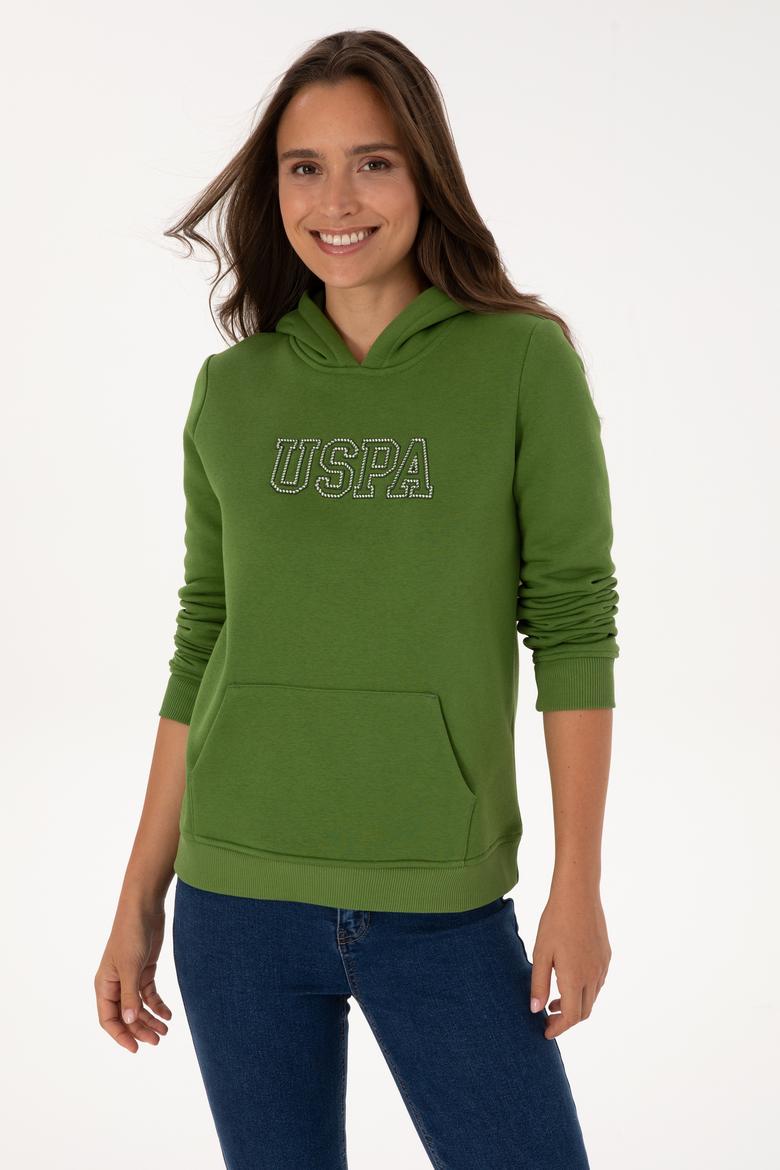 Kadın Yeşil Şardonlu Kapüşonlu Basic Sweatshirt