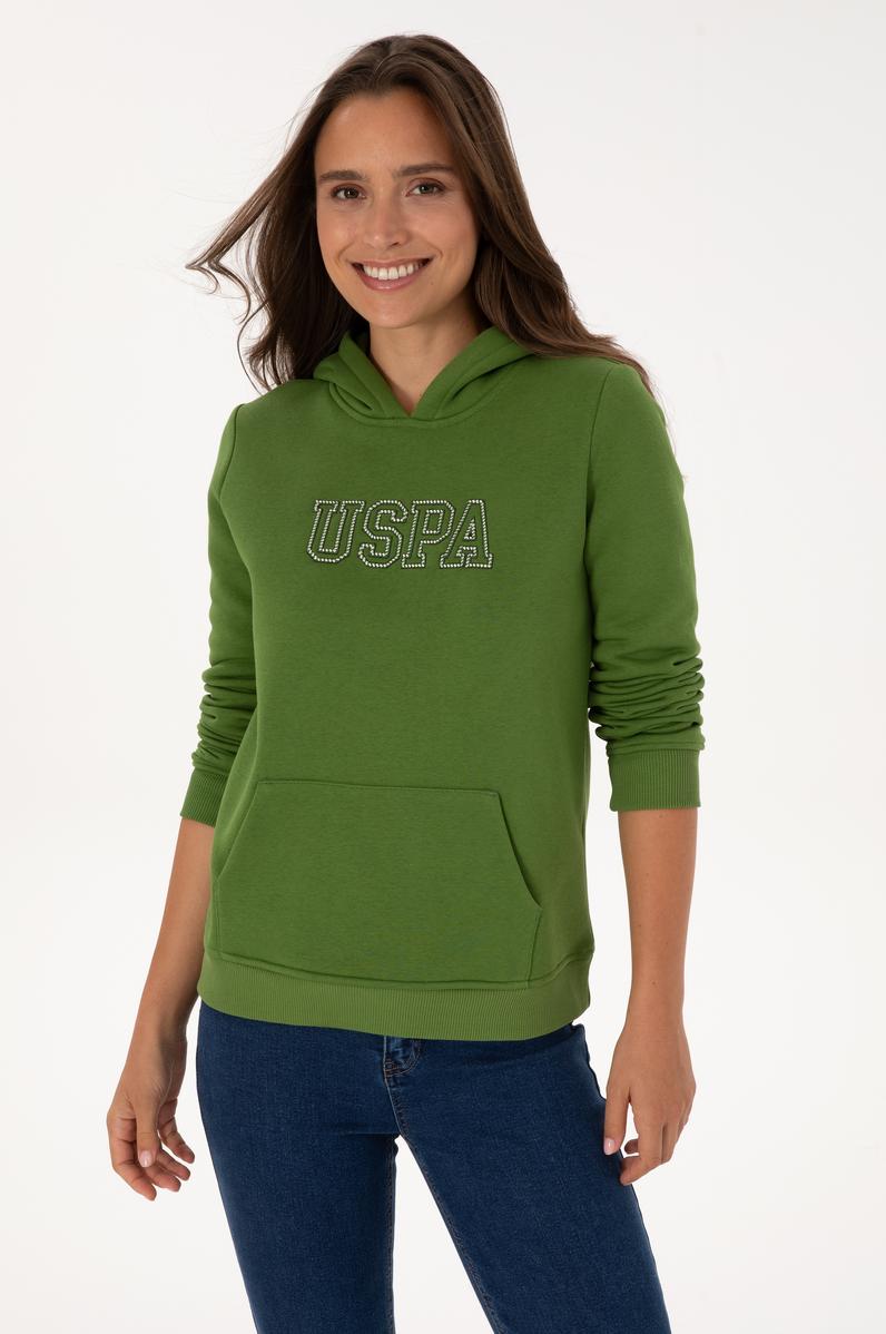 Kadın Yeşil Şardonlu Kapüşonlu Basic Sweatshirt