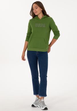 Kadın Yeşil Şardonlu Kapüşonlu Basic Sweatshirt - 50313566045
