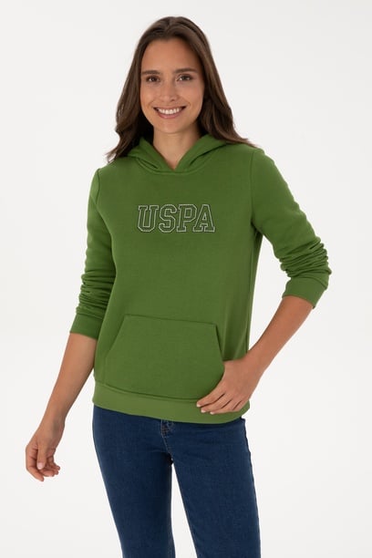 Kadın Yeşil Şardonlu Kapüşonlu Basic Sweatshirt