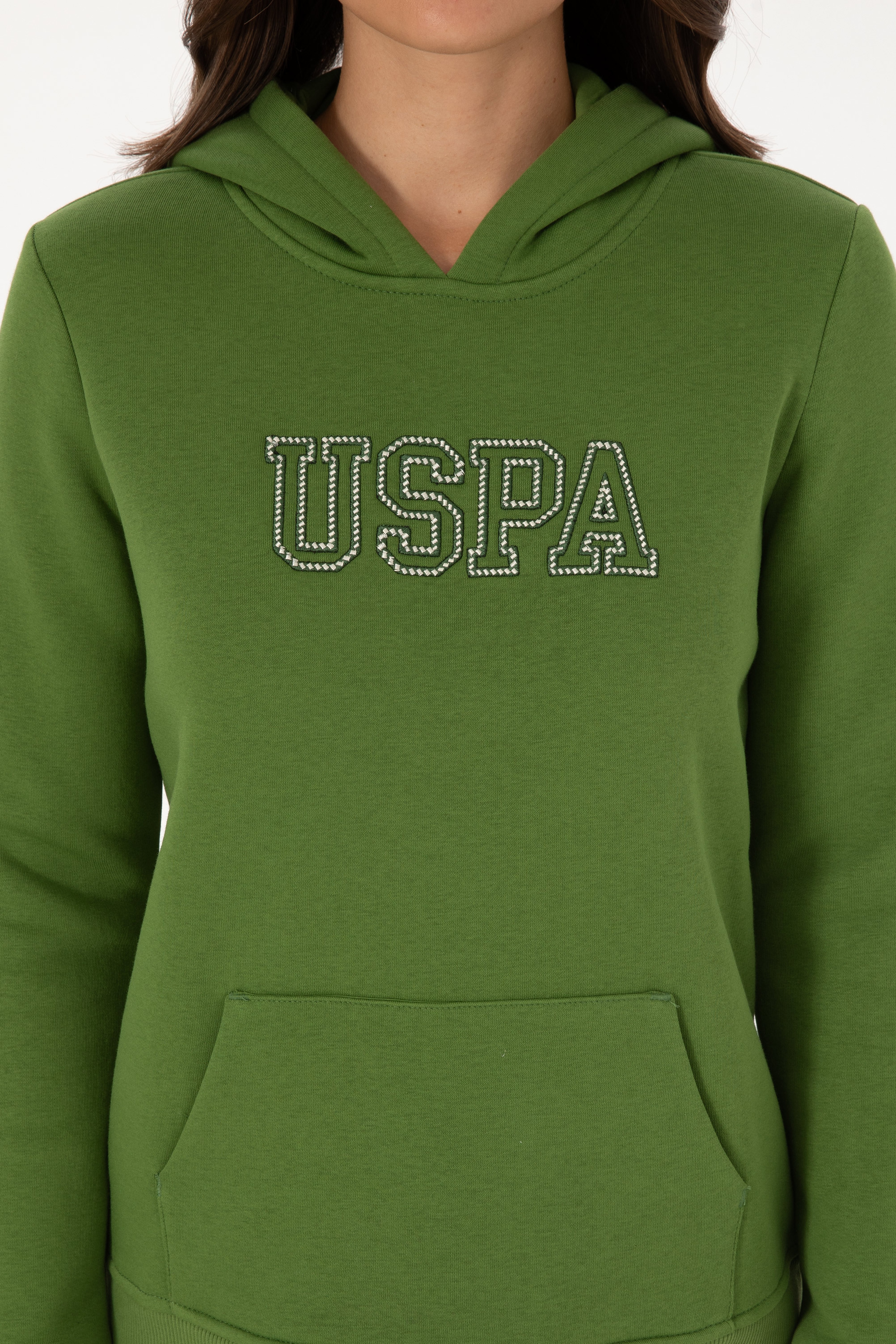 Kadın Yeşil Şardonlu Kapüşonlu Basic Sweatshirt