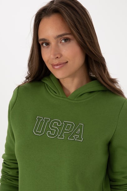 Kadın Yeşil Şardonlu Kapüşonlu Basic Sweatshirt