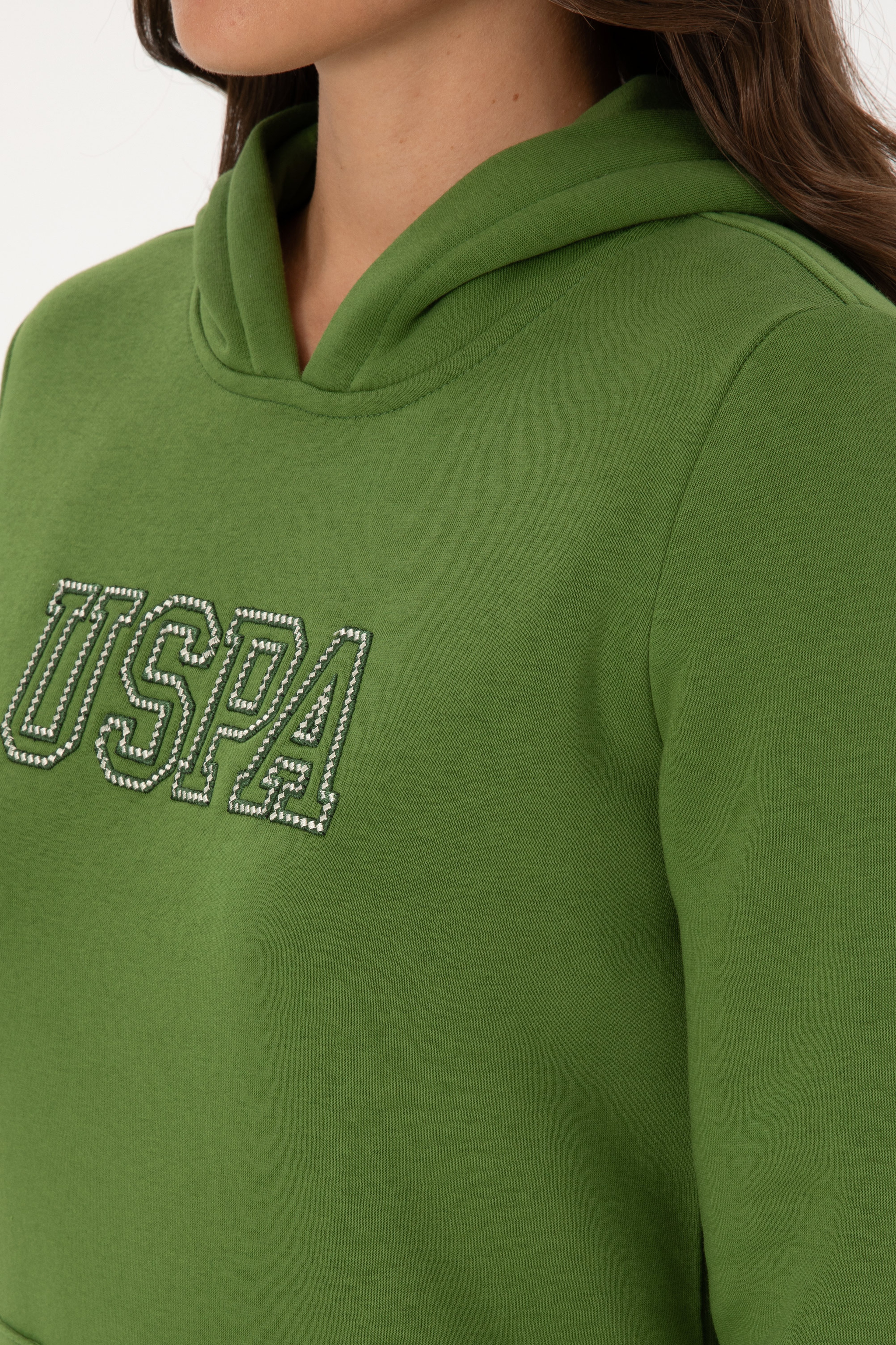 Kadın Yeşil Şardonlu Kapüşonlu Basic Sweatshirt - Image 7