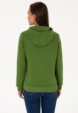Kadın Yeşil Şardonlu Kapüşonlu Basic Sweatshirt - 50313566045