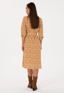 Kadın Hardal Kemerli Dokuma Elbise - 50316431012