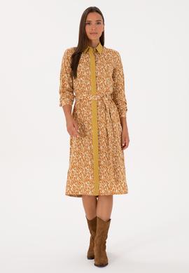Kadın Hardal Kemerli Dokuma Elbise - 50316431012