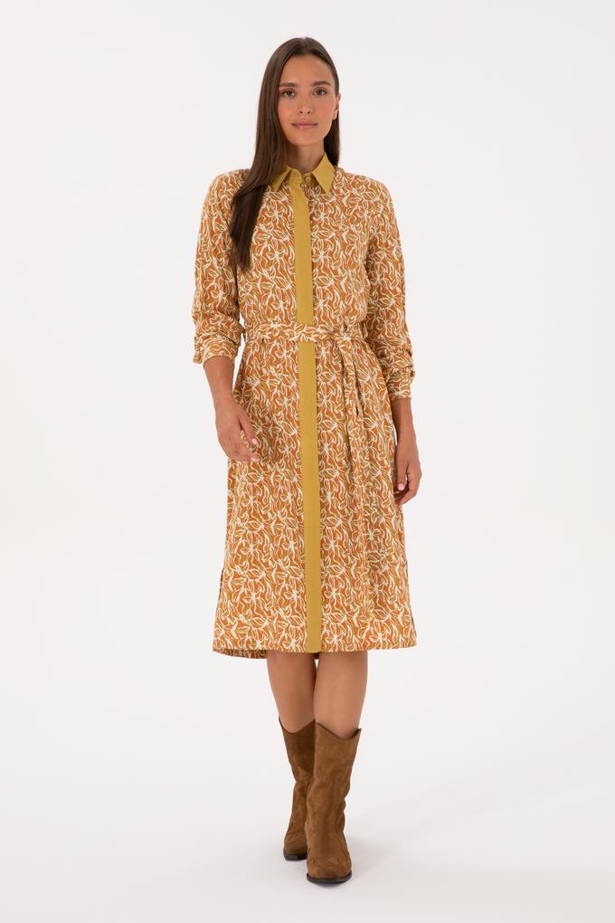 Kadın Hardal Kemerli Dokuma Elbise