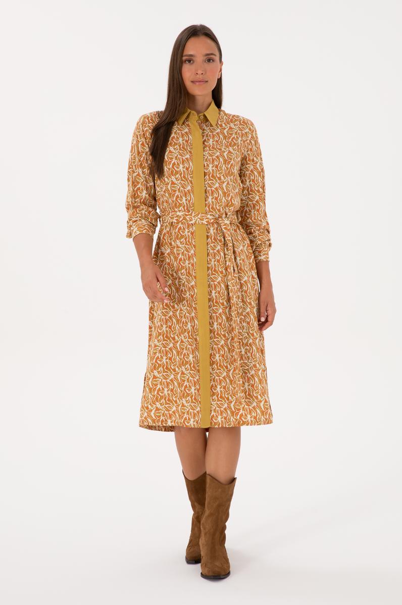 Kadın Hardal Kemerli Dokuma Elbise