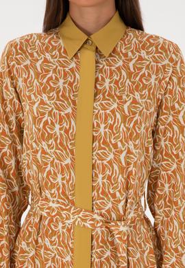 Kadın Hardal Kemerli Dokuma Elbise - 50316431012