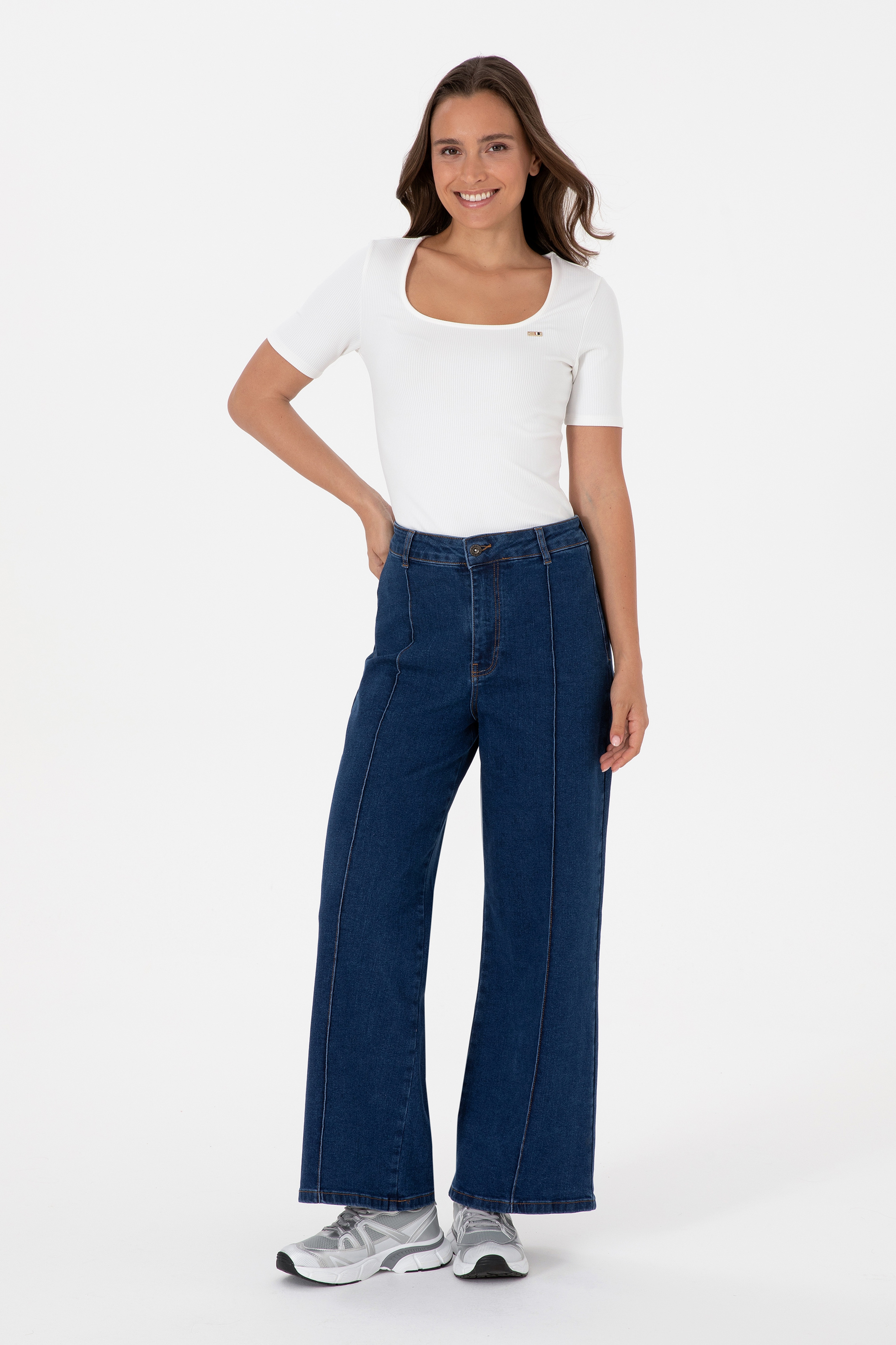 Kadın Mavi Flaire High Waist Fit Jean Pantolon - Image 3