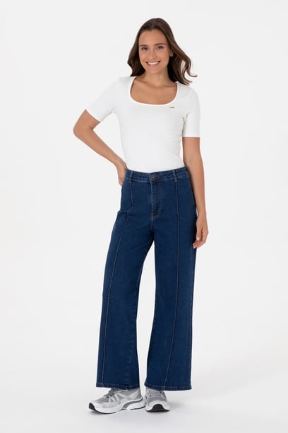 Kadın Mavi Flaire High Waist Fit Jean Pantolon