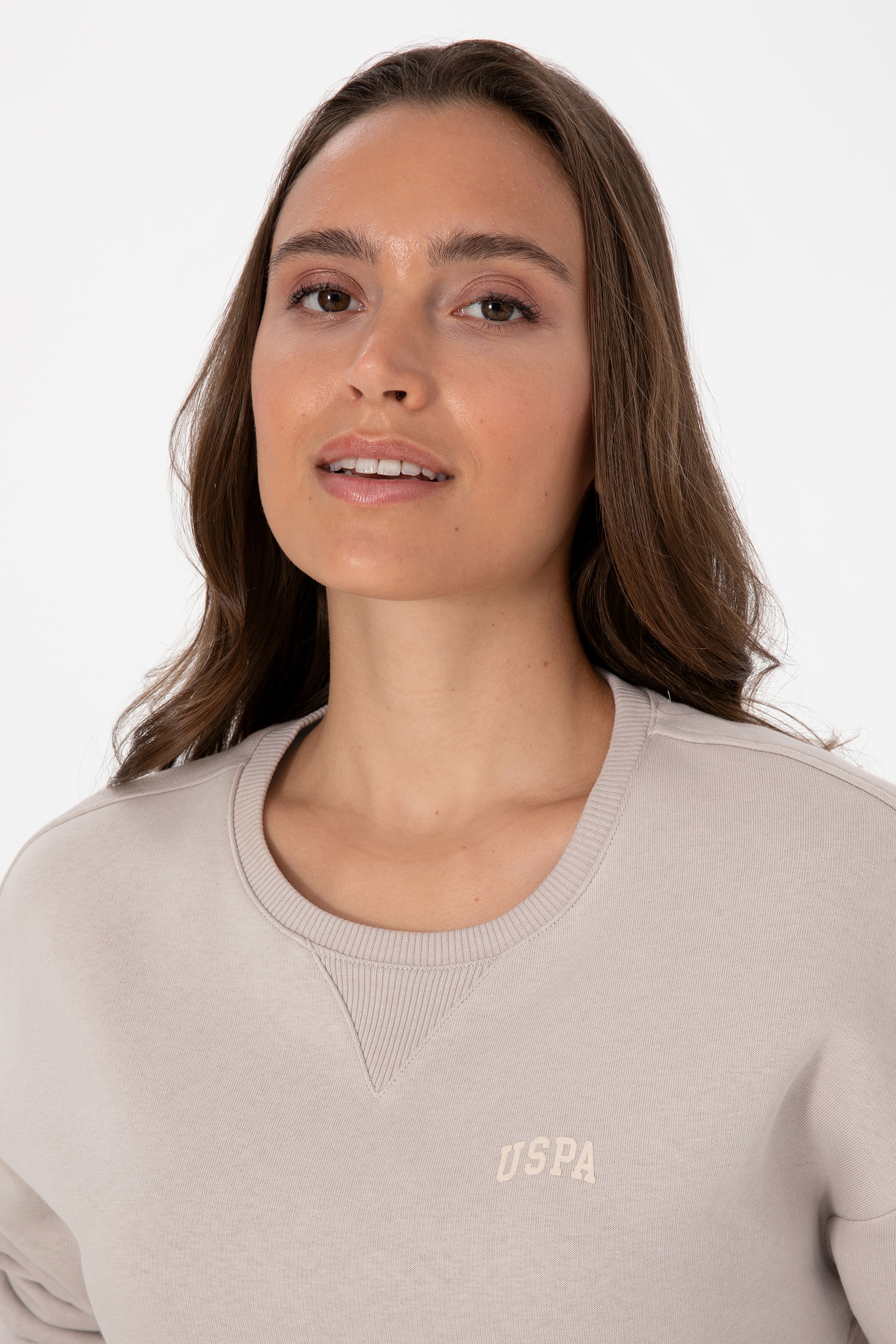 Kadın Taş Şardonlu Bisiklet Yaka Basic Sweatshırt - Image 2