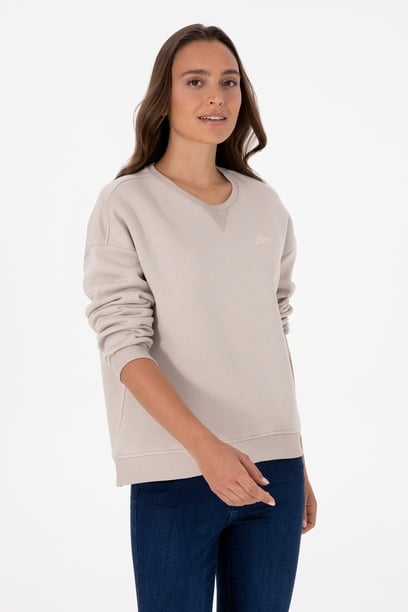 Kadın Taş Şardonlu Bisiklet Yaka Basic Sweatshırt