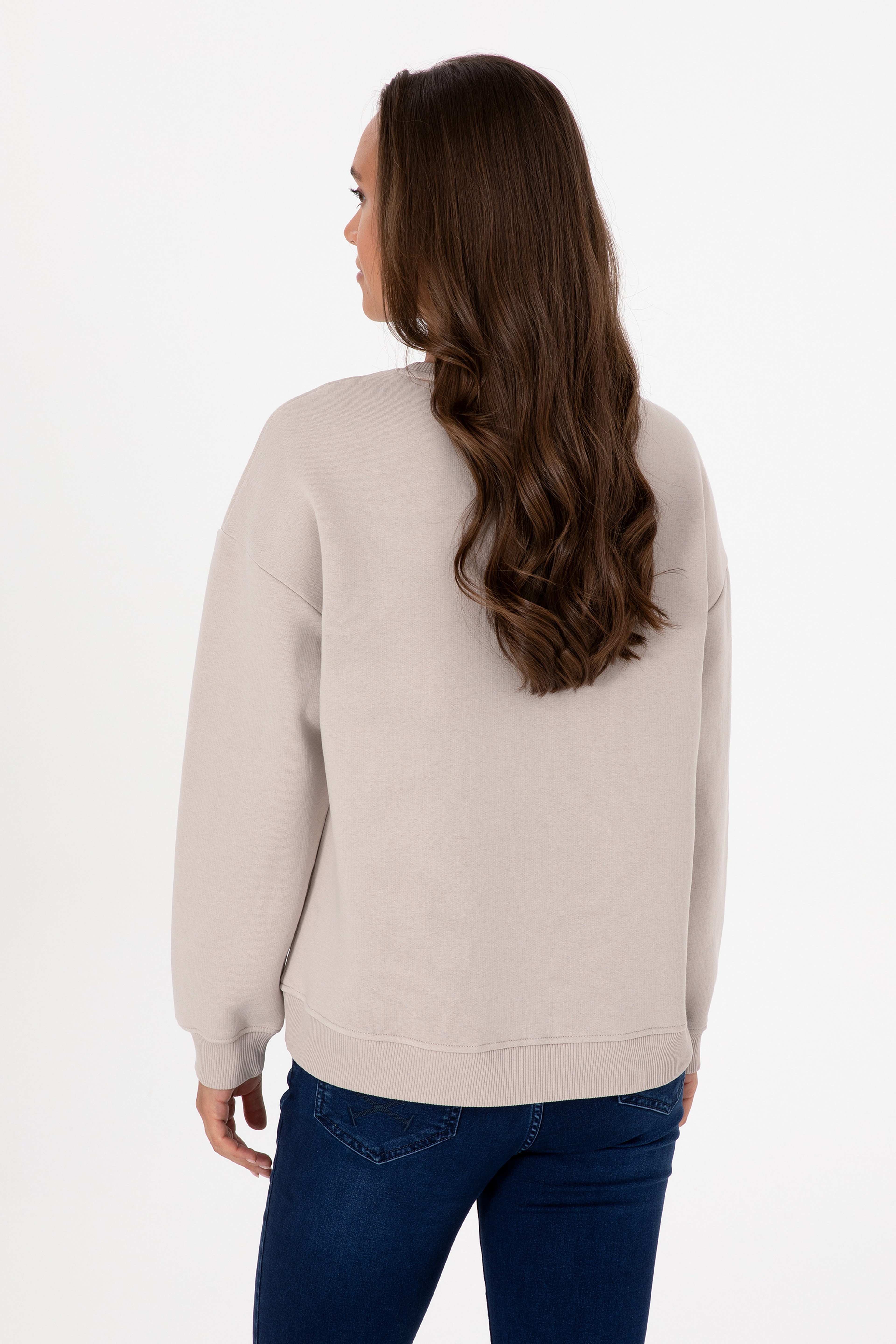 Kadın Taş Şardonlu Bisiklet Yaka Basic Sweatshırt