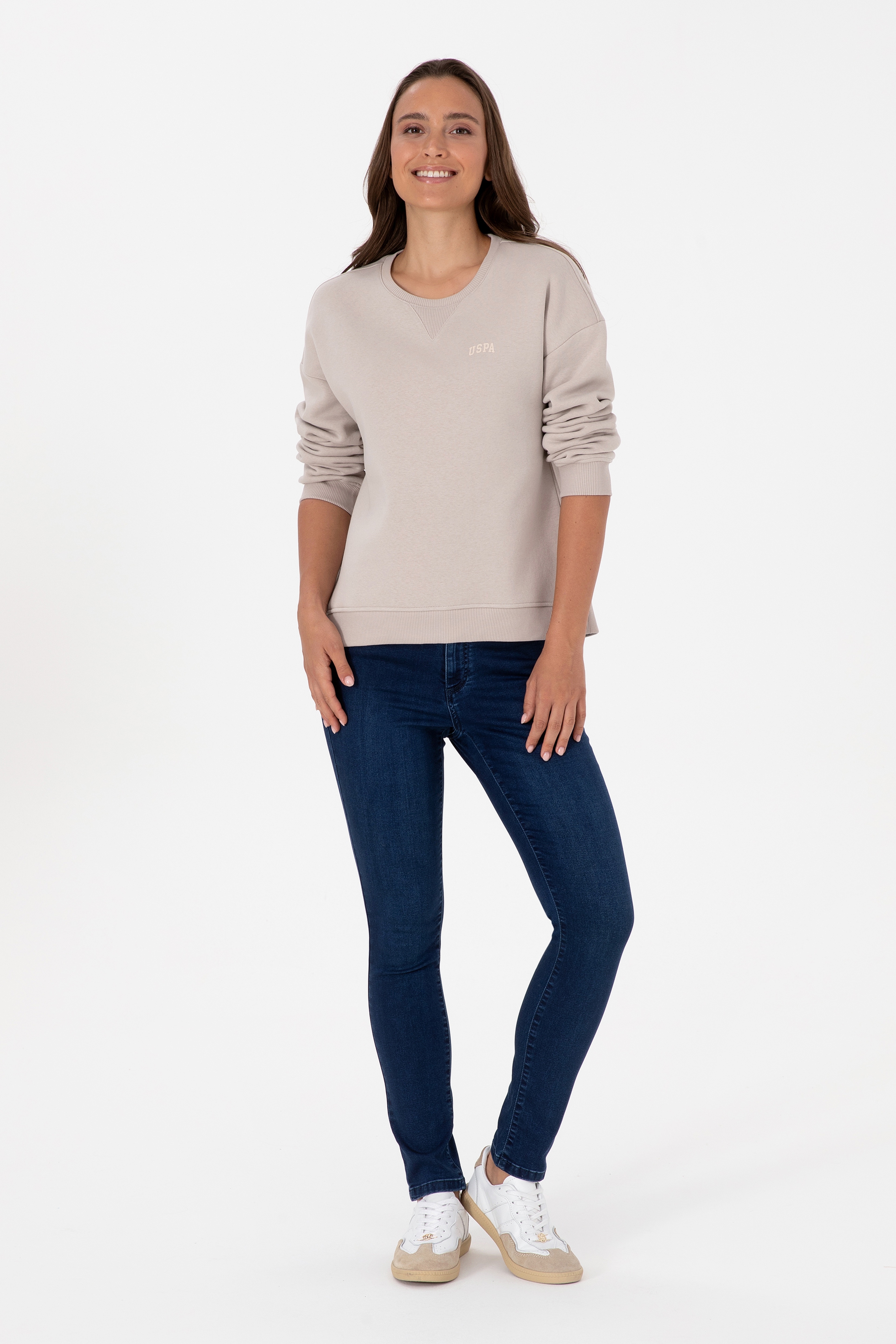 Kadın Taş Şardonlu Bisiklet Yaka Basic Sweatshırt