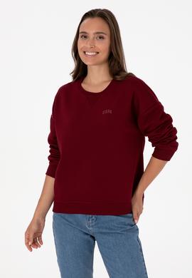 Kadın Bordo Şardonlu Bisiklet Yaka Basic Sweatshırt - 50313586021