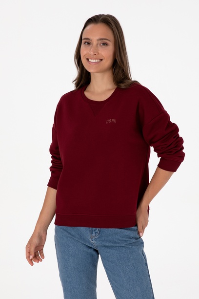 Kadın Bordo Şardonlu Bisiklet Yaka Basic Sweatshırt