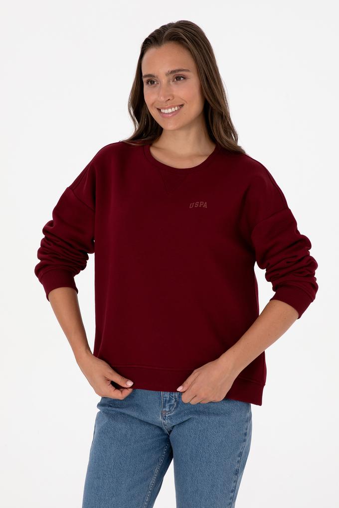 Kadın Bordo Şardonlu Bisiklet Yaka Basic Sweatshırt