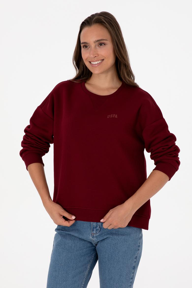 Kadın Bordo Şardonlu Bisiklet Yaka Basic Sweatshırt