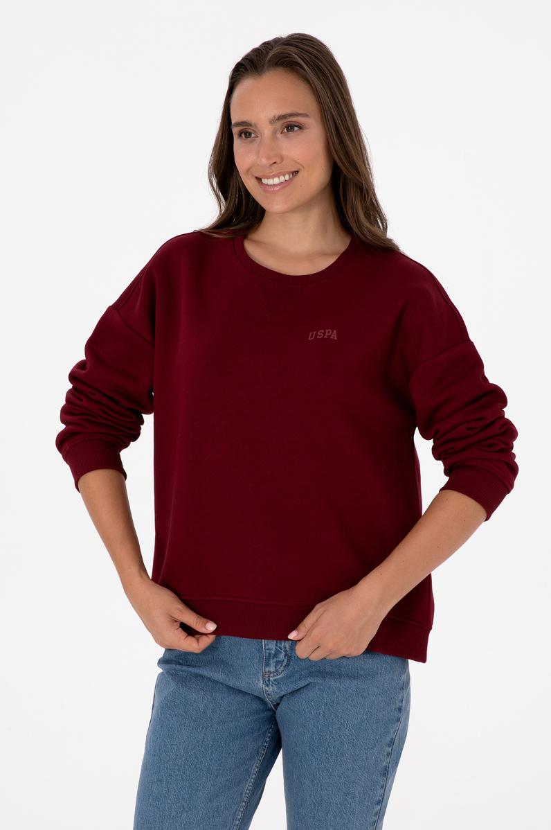 Kadın Bordo Şardonlu Bisiklet Yaka Basic Sweatshırt