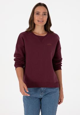 Kadın Bordo Şardonlu Bisiklet Yaka Basic Sweatshırt - 50313586045