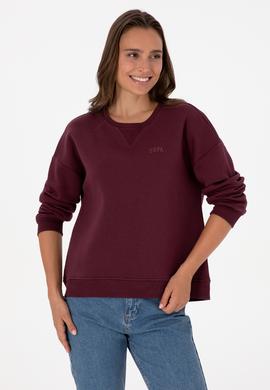 Kadın Bordo Şardonlu Bisiklet Yaka Basic Sweatshırt - 50313586045