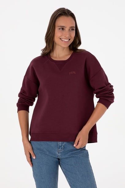 Kadın Bordo Şardonlu Bisiklet Yaka Basic Sweatshırt