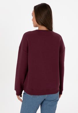 Kadın Bordo Şardonlu Bisiklet Yaka Basic Sweatshırt - 50313586045