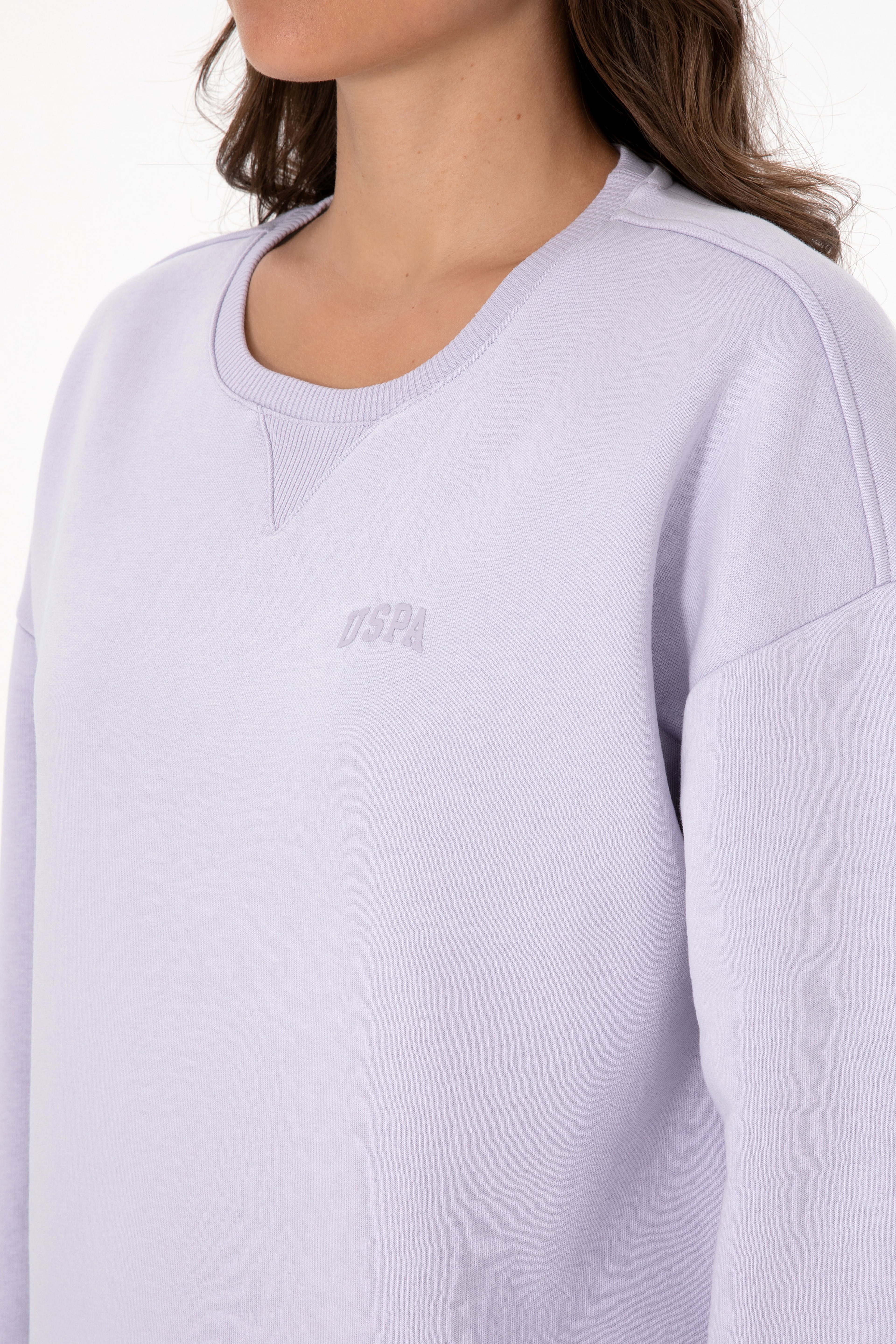 Kadın Lavanta Şardonlu Bisiklet Yaka Basic Sweatshırt