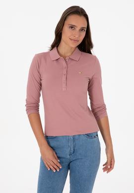 Kadın Gül Kurusu Basic Polo Yaka Sweatshırt - 50313593133