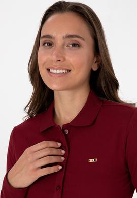 Kadın Bordo Basic Polo Yaka Sweatshırt - 50313593006