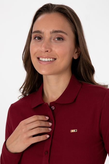 Kadın Bordo Basic Polo Yaka Sweatshırt