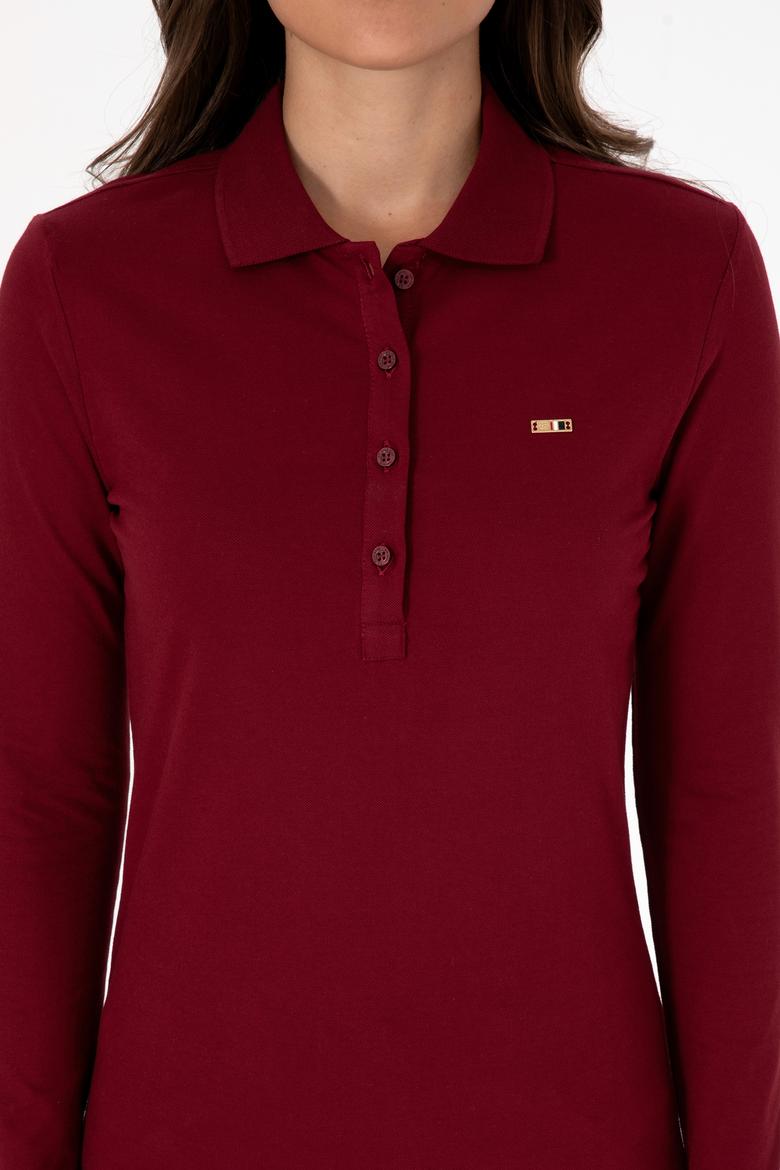 Kadın Bordo Basic Polo Yaka Sweatshırt - 50313593006