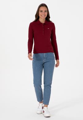 Kadın Bordo Basic Polo Yaka Sweatshırt - 50313593006