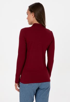 Kadın Bordo Basic Polo Yaka Sweatshırt - 50313593006