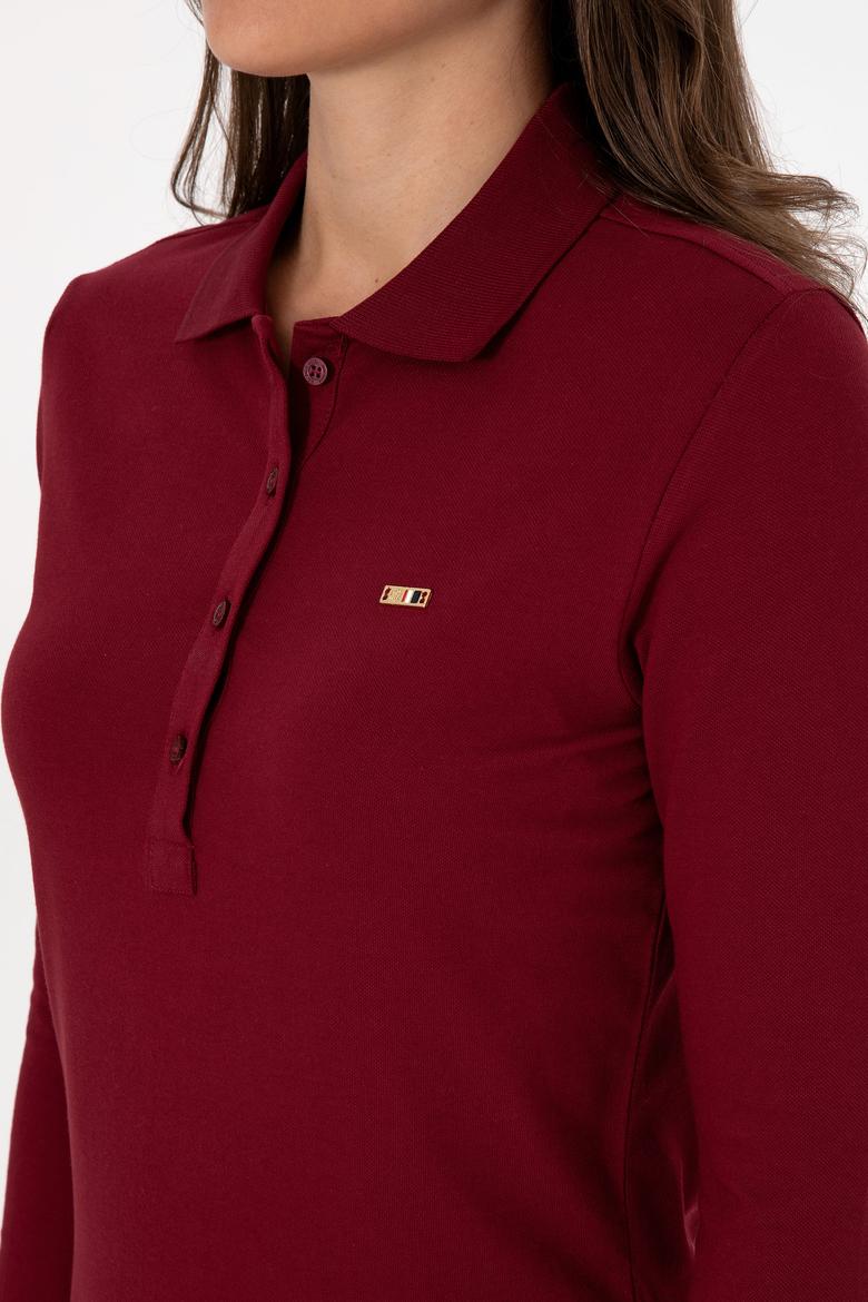 Kadın Bordo Basic Polo Yaka Sweatshırt - 50313593006
