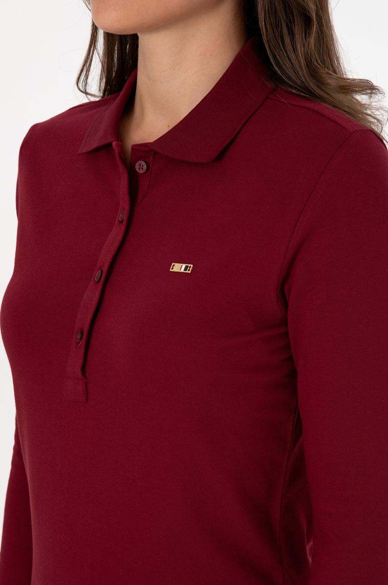 Kadın Bordo Basic Polo Yaka Sweatshırt