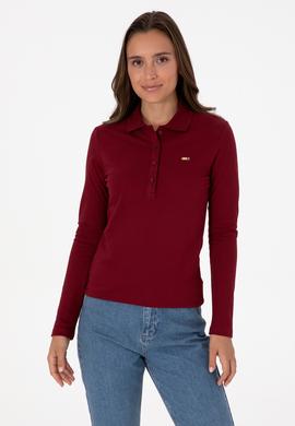 Kadın Bordo Basic Polo Yaka Sweatshırt - 50313593006