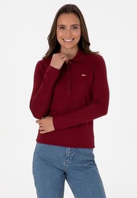 Kadın Bordo Basic Polo Yaka Sweatshırt - 50313593006