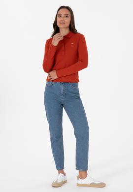 Kadın Kiremit Basic Polo Yaka Sweatshırt - 50313593054