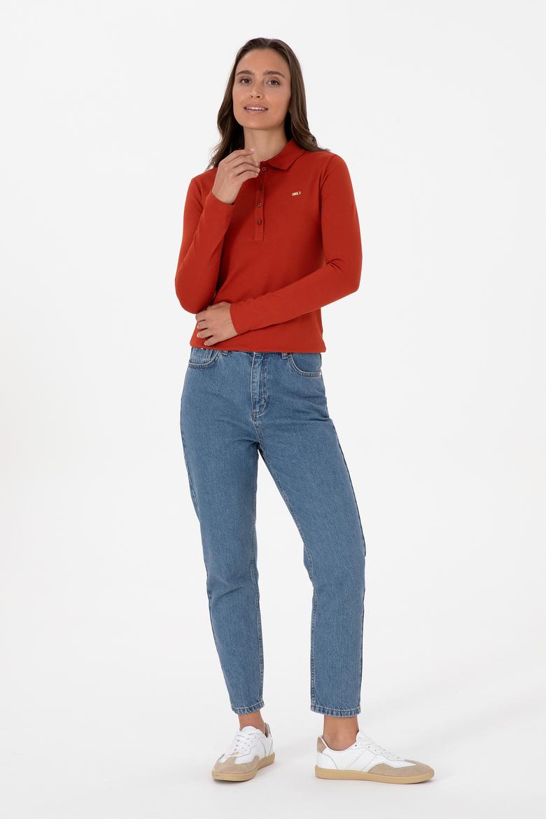 Kadın Kiremit Basic Polo Yaka Sweatshırt - 50313593054