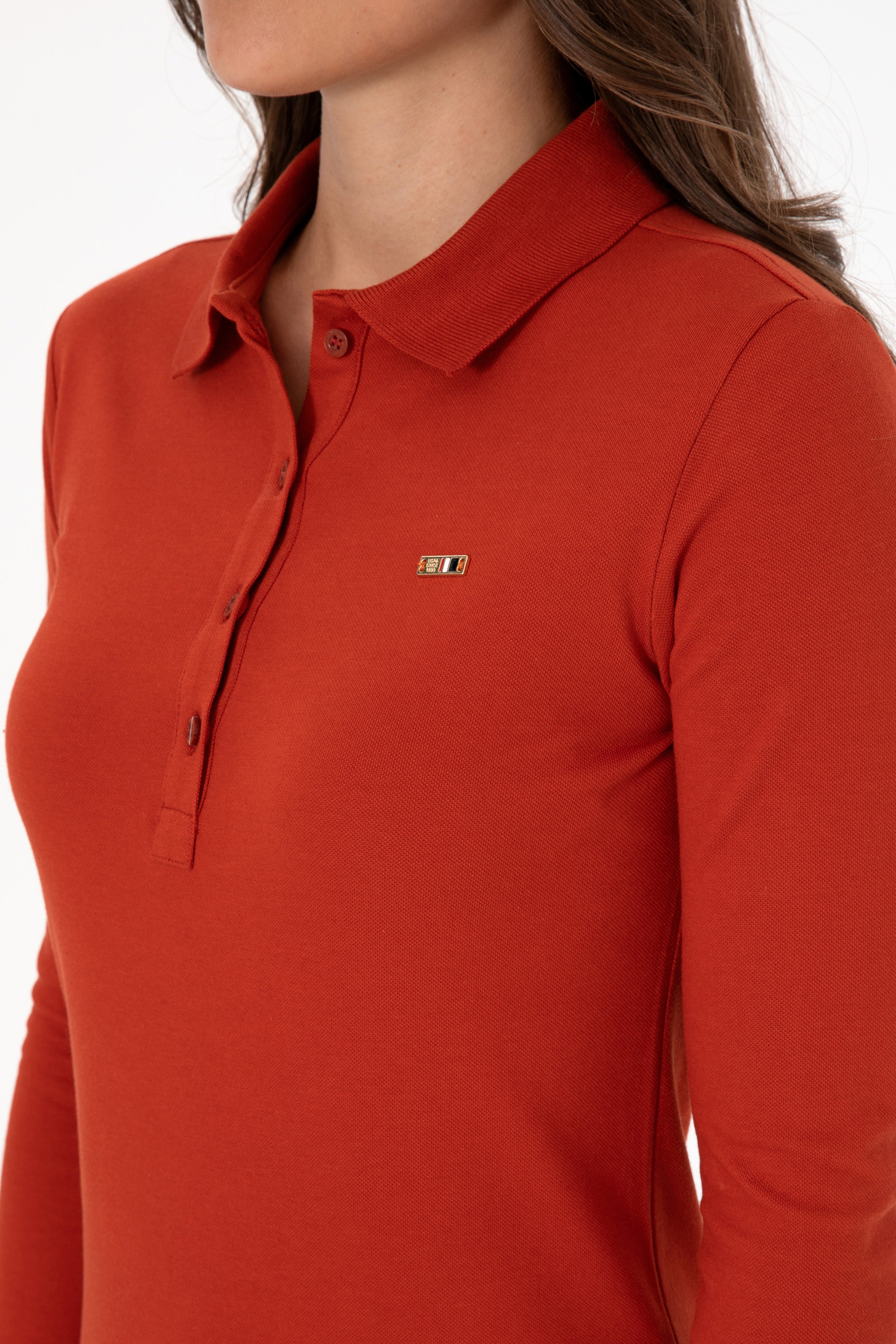 Kadın Kiremit Basic Polo Yaka Sweatshırt - Image 7