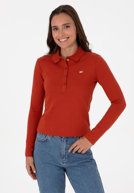 Kadın Kiremit Basic Polo Yaka Sweatshırt - 50313593054