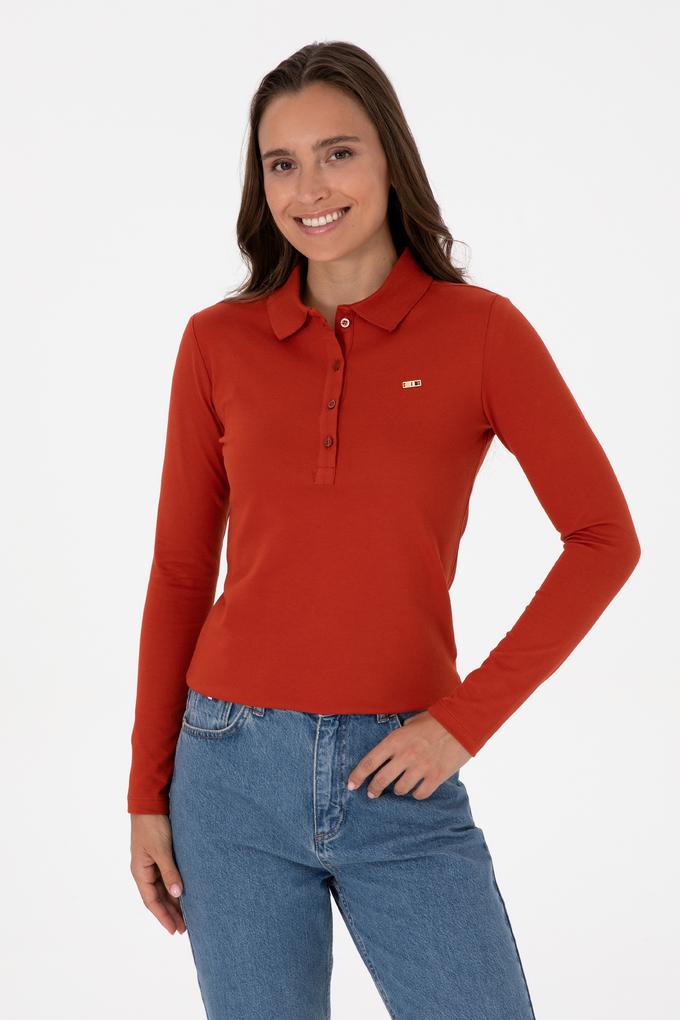 Kadın Kiremit Basic Polo Yaka Sweatshırt