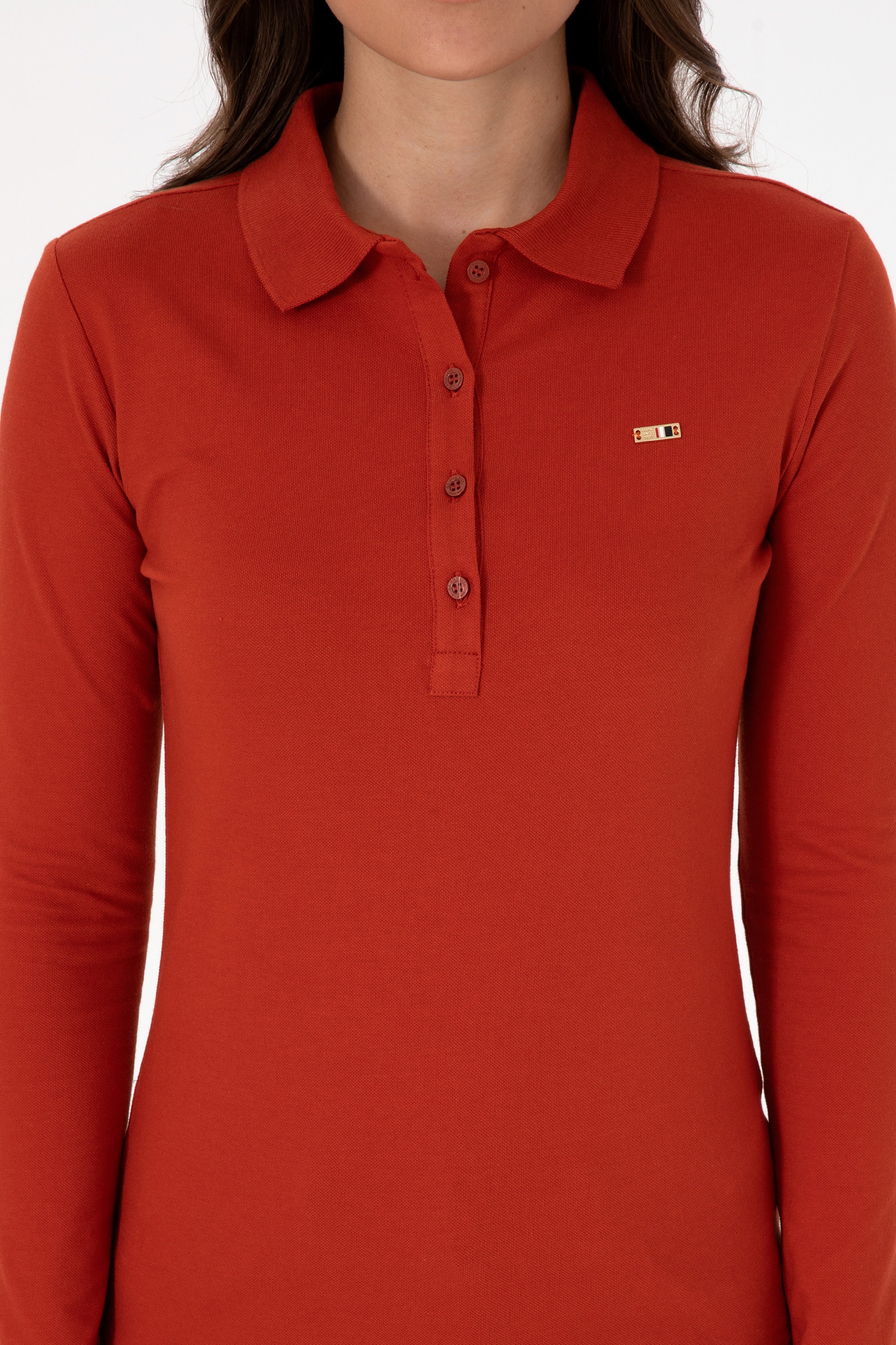 Kadın Kiremit Basic Polo Yaka Sweatshırt